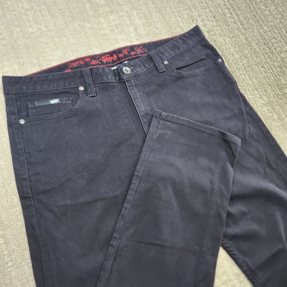 Vans Jeans Men 34x32 Black Denim Slim Straight Skater Grunge Off The Wall Street